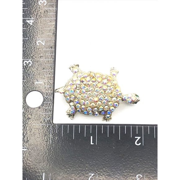 Vintage Turtle AB Glass Rhinestone Brooch Pin Goldtone Figural Animal - Picture 8 of 9
